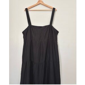 Eileen Fisher Black Crepe Silk Tiered Square Neck Maxi Dress